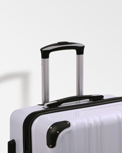 Coolife Luggage Expandable(only 28") Suitcase PC+ABS Spinner 20in 24in 28in Carry on (white grid new, 5 piece set)