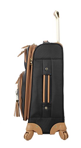 Steve Madden Designer-Gepckkollektion Leichter Softside-Koffer fr Damen und Herren strapazierfhige 50,8 cm groe Tragetasche mit 4 rollenden Spinner-Rdern, Harlo Black, 20in, Carry on Bag With Spinner
