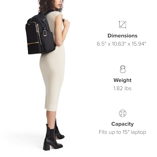 TUMI - Voyageur Celina Backpack - Women's Work and Travel Bag - 16.0" X 10.6" X 6.5" - Holds Up to 16" Laptop - Black & Gold Hardware