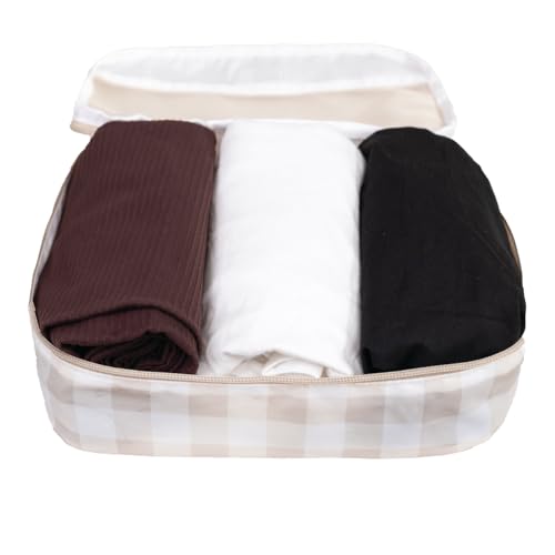 Jadyn Packing Cubes for Travel, 6-Piece Large Packing Cube Organizer Set for Suitcase, Duffel Bag, Luggage, Multiple Sizes Travel Essentials (Beige Gingham)