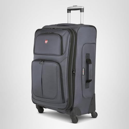 SWISSGEAR Sion Softside Expandable Spinner Luggage Durable Lightweight Travel Suitcase, Dark Grey, Checked-Medium