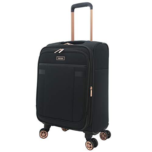 kensie Hudson Softside 3-Piece Spinner Luggage Set, Black with Rose Gold
