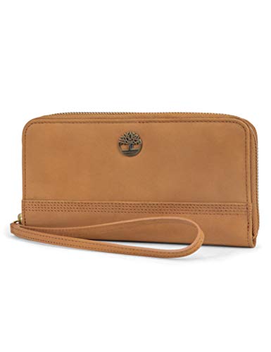 Timberland Women's Leather Rfid Zip Around Wallet Clutch With Wristlet Strap, Wheat (Nubuck), One Size