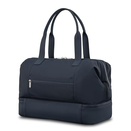 Samsonite Better Than Basics Weekender Duffle – Drop Bottom Travel Bag with 14” Laptop Compartment, SmartSleeve™ Trolley Strap, Adjustable Shoulder Strap, Durable RPET Lining, MIDNIGHT BLUE