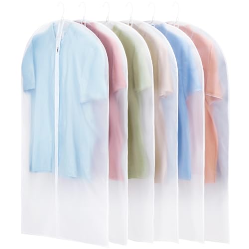 6 Pack Garment Bags for Hanging Clothes - Translucent Suit Bag for Closet Wardrobe Storage Travel - 24" x 42"