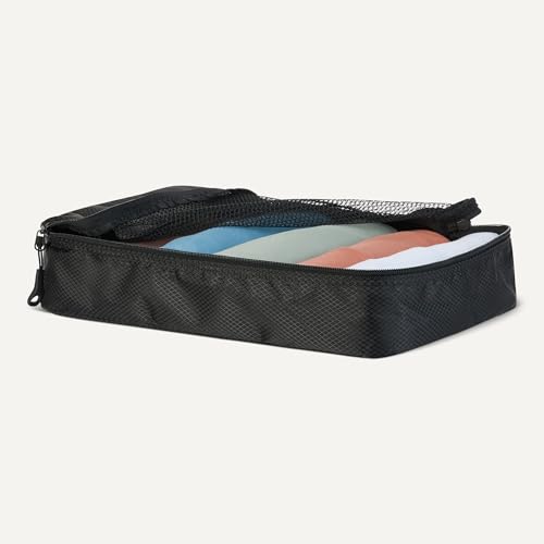 Amazon Essentials 4-Piece Packing Cubes Travel Accessories Set, Luggage Organizer with Double Zipper, Mesh Top, Space-Saving, Medium, Black (Previously Amazon Basics)