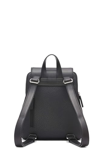 Calvin Klein Reyna Novelty Key Item Flap Backpack, Black/Silver Hampton Pebble, One Size