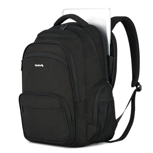 Hanke College Laptop Backpack Multi-Pocket, 18-Inch Large Travel Backpack for Men Women, Water Resistant College Bookbag for 15.6 Inch Laptop, Casual Daily Personal Item Size Airline Approved,Black