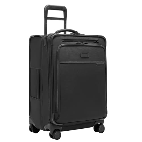 Briggs & Riley 24 Inch Compact Checked Suitcase Luggage with Wheels - Zipperless Compression Expansion System, 360 Spinner, Flat Packing Interior, Accessible Front Pocket - Baseline Collection - Black
