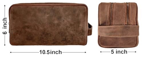 RUSTIC TOWN Full Grain Leather Travel Toiletry Bag - Cosmetic Makeup Kit Organizer (Brown)