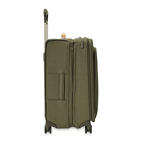 Briggs & Riley 26" Medium Expandable Spinner - Checked Luggage for Travel, Suitcases with Wheels, Softside Rolling Bag for Men & Women, Self-Repairing Zipper - Baseline Collection, Olive
