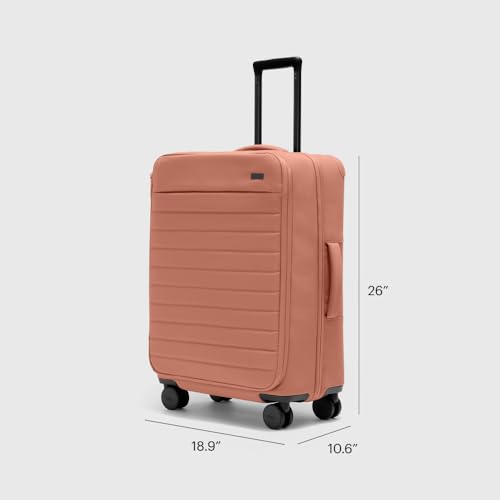 Away Softside Medium Checked Suitcase, 26 Inch Expandable Luggage For Men & Women, Durable Nylon Exterior, TSA Approved Lock, Ideal For Trips 1-2 Weeks, Clay Pink