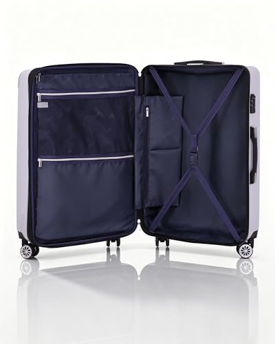 Coolife Luggage, Suitcase with Durable and Lightweight, Large Checked Luggage with PC+ABS Hardshell Expandable, Dual Spinner Wheels, TSA Lock, and YKK Zipper(white grid new, L(28in))