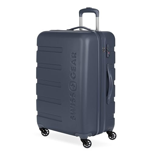 SwissGear 7366 Signature Hardside Expandable Luggage with Spinner Wheels, TSA Lock, Navy, Checked-Medium 23-Inch