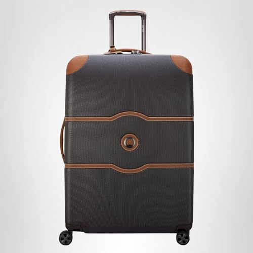 DELSEY PARIS Chatelet Air 2.0 Checked Suitcase 28 Inch Large, Hardside Polycarbonate Luggage, Dual-Density Spinner Wheels, TSA Lock, Chocolate Brown
