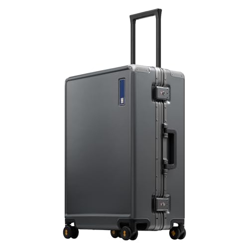 LEVEL8 Zipperless Checked Luggage with Aluminum Frame, Upgraded Medium Hardside Suitcase with Spinner Wheels, Metal Travel Luggage with Double Tsa Locks, 24 Inch, Grey