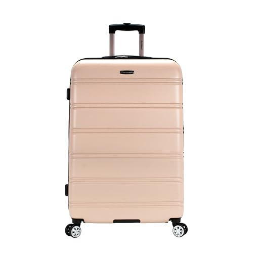 Rockland Melbourne Hardside Expandable Spinner Wheel Luggage, Checked Large 28", Champagne