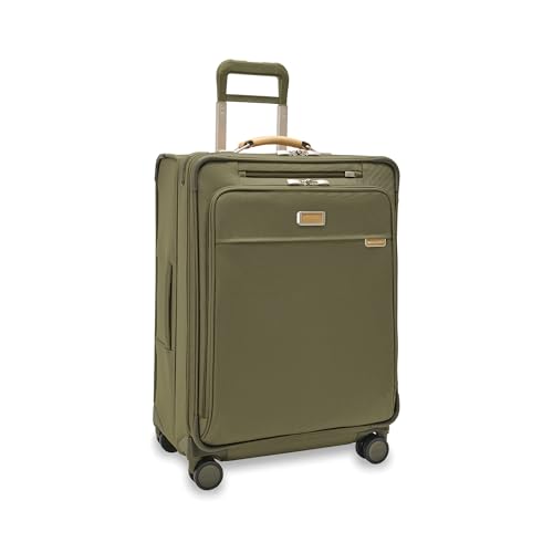 Briggs & Riley 26" Medium Expandable Spinner - Checked Luggage for Travel, Suitcases with Wheels, Softside Rolling Bag for Men & Women, Self-Repairing Zipper - Baseline Collection, Olive