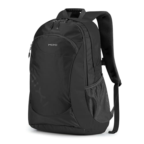 mixi 31L Ultra Lightweight Waterproof Travel Backpack, 18 inch Casual Daypack for Men Women, Durable Spacious Bag for Travel, Sports, Camping, Hiking & College, Black