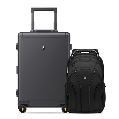 LEVEL8 Gibraltar Aluminum Carry on Luggage 20" Bundle with Laptop Backpack