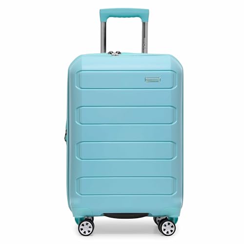 Traveler's Choice Pagosa Hardshell Expandable Luggage with Spinner Wheels, Baby Blue, 22-Inch Carry-on