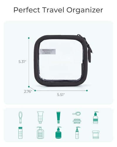BAGSMART Mini Clear Makeup Bag for Women Portable Travel Toiletry Bag, Cute Small Water-ResistantCosmetic Bag TSA Approved Clear Makeup Case Pouch with Zipper for Car Essentials(Black)