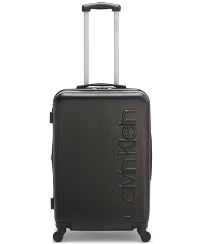 Calvin Klein Women's Hard Side Upright Luggage Spinner Light Weight Suitcase, Black, Medium