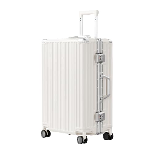 AnyZip Luggage PC+ABS Aluminum Frame Zipperless Checked Luggage Hard Shell Suitcase with TSA Lock Double Spinner Wheels 24 Inch White
