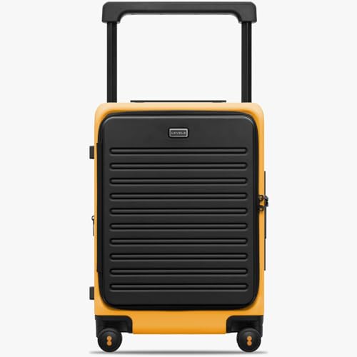 LEVEL8 Adventure Top Opening Carry on Luggage Airline Approved with Tsa Lock, 20 Inch Expandable Wide Handle Carry on Luggage, Top Lid Opening Hardside Suitcase with Wheels for Men Women, Yellowblack