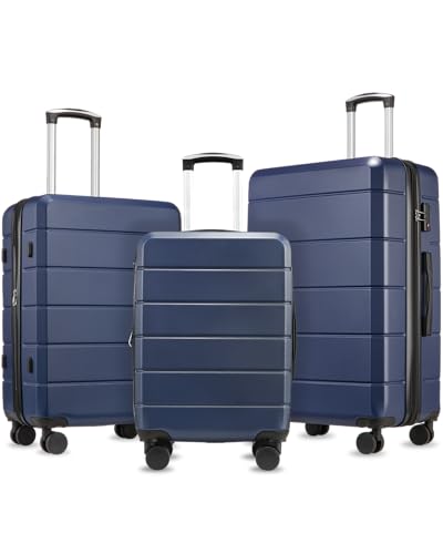 YOETEY Luggage Sets 3 Piece, Expandable Hardshell Suitcase with TSA Lock & Silent Spinner Wheels, Lightweight Hardside Travel Suitcase Set for International Trips (20/24/28 in, Blue)