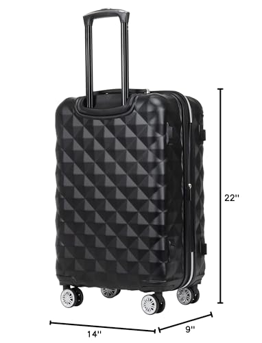Kenneth Cole REACTION Diamond Tower Collection Lightweight Hardside Expandable 8-Wheel Spinner Travel Luggage, Black, 24-Inch Checked