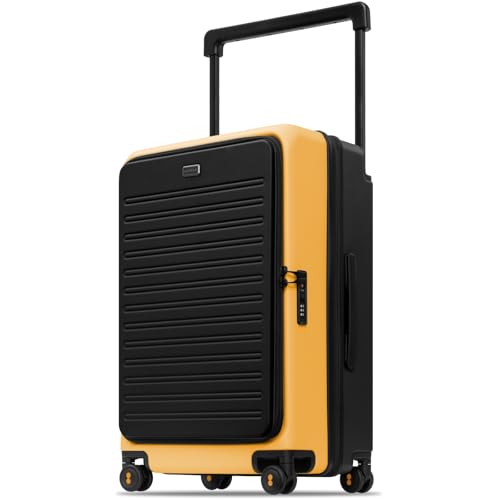 LEVEL8 Adventure Top Opening Luggage Airline Approved with Tsa Lock, 24 Inch Wide Handle Luggage with Spinner Wheels, Top Lid Opening Hardside Expandable Suitcases with Wheels, Yellowblack
