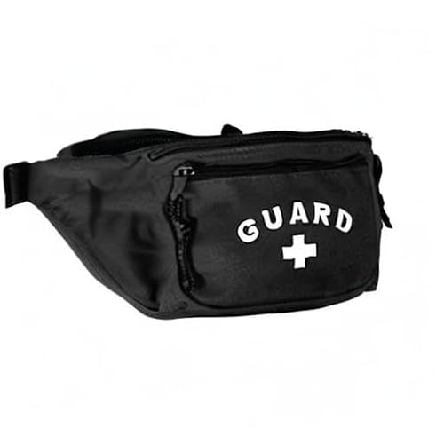 RISE Aquatics Lifeguard Fanny Pack Hip Pack - Black, 4 Zipper, 3 Pocket, 48" Extended, Nylon Strap