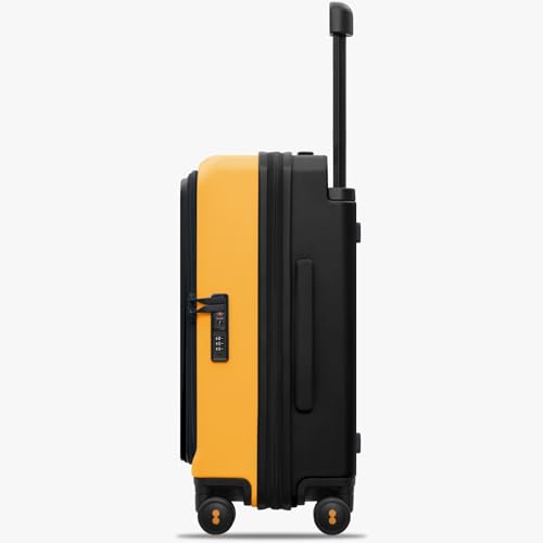 LEVEL8 Adventure Top Opening Carry on Luggage Airline Approved with Tsa Lock, 20 Inch Expandable Wide Handle Carry on Luggage, Top Lid Opening Hardside Suitcase with Wheels for Men Women, Yellowblack