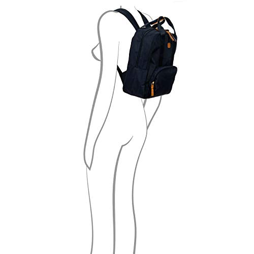 Bric's X-Travel Urban Backpack 14 Inch, Water-Resistant Satin Nylon Carry-On Daypack with Leather Details, Laptop Sleeve, Double-Zip Compartments and Luggage Pass-Through – Navy