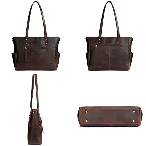 S-ZONE Genuine Leather Tote Bag for Women Large Shoulder Purses Work Handbags with Crossbody Strap Vintage