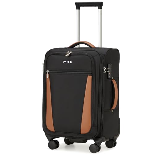mixi Carry On Luggage 20 Inch Softside Expandable Suitcase with Front Pocket, 22x14x9 Airline Approved Rolling Lightweight Travel Suitcases with Wheels & TSA (Black)