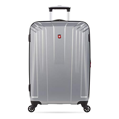 SwissGear 3750 Hardside Luggage with Spinner Wheels, Silver, Checked-Medium 23-Inch