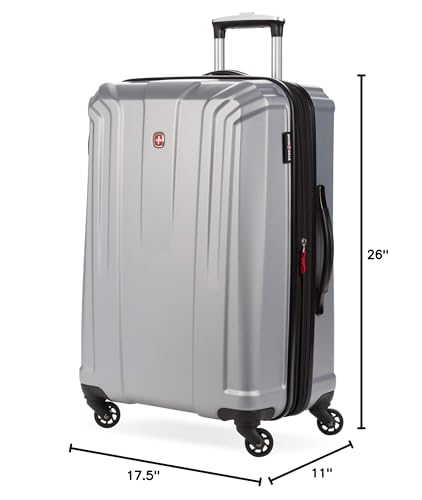 SwissGear 3750 Hardside Luggage with Spinner Wheels, Silver, Checked-Medium 23-Inch