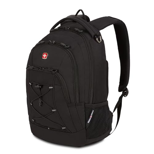SwissGear 1186 Special Edition 13” Laptop Backpack Black – Compact Tech Bag with Reflective Accents – Multiple Organizer Pockets with Bungee Cords & D-ring Attachment Point