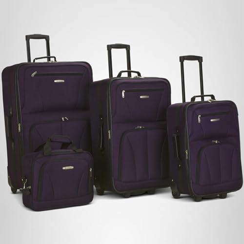 Rockland Fashion Softside 2 Piece Luggage Set, Expandable, (14" Tote/19" Upright), Purple