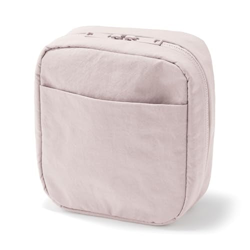 MUJI Rumpled Nylon Wide-Open Pouch - Square Cosmetic Bag For Travel In Dark Gray