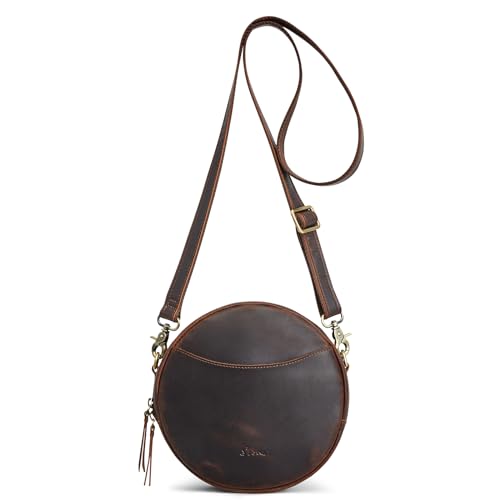 S-ZONE Leather Crossbody Bags for Women Trendy Circle Cross Body Shoulder Bag Designer Round Purses