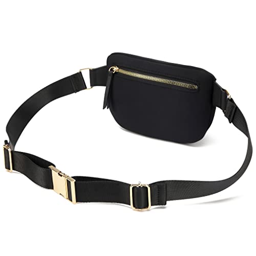 BADGLEY MISCHKA Sage Scuba and Vegan Leather Belt Bag | Fanny Pack | Sling (Black)