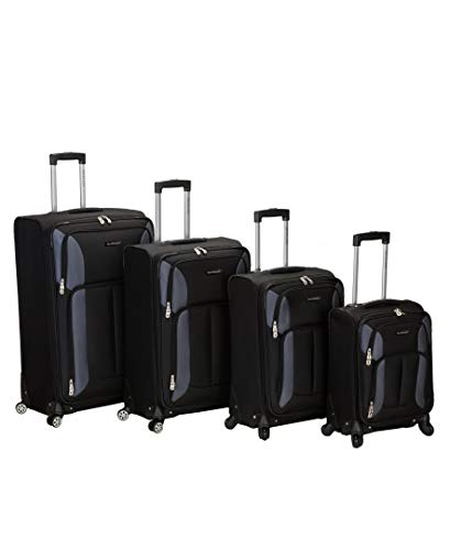 Rockland Impact Softside 4 Piece Spinner Wheel Luggage Set, (18"/22"/26"/30"), Black