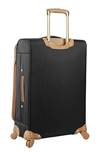 Steve Madden Designer Luggage Collection - Lightweight 24 Inch Expandable Softside Suitcase - Mid-size Rolling 4-Spinner Wheels Checked Bag (Harlo Black)