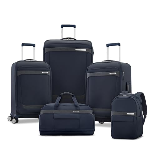 Samsonite Elevation Plus Carry-On Luggage - Airline Approved Softside Suitcase - 360 Spinner Wheels - Integrated ID Tag - Quick-Access Stash Pocket - Wet Pocket - AirTag™ Holder - Midnight Blue