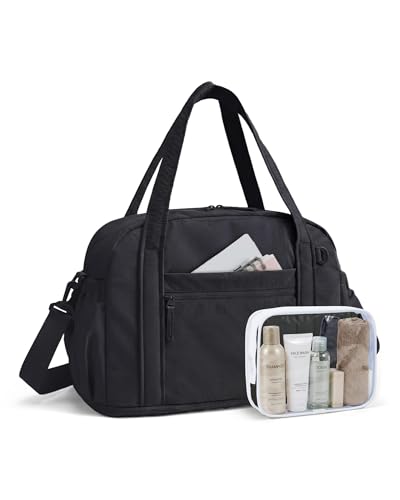 BAGSMART Expandable Personal Item Travel Bag, Lightweight Gym Bag for Women, 24L Weekender Travel Duffle with Toiletry Bag, Carry on Overnight Duffel, Black