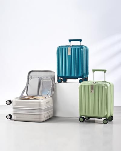 Hanke 16 Inch Expandable Under Seat Luggage with Wheels Top Opening Small Suitcase with Wheels Carry On Luggage Airline Approved Lightweight Hard Shell Suitcases for Weekender Overnight-Bamboo Green