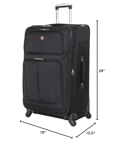 SWISSGEAR Sion Softside Expandable Spinner Luggage Durable Lightweight Travel Suitcase, Black, Checked-Large